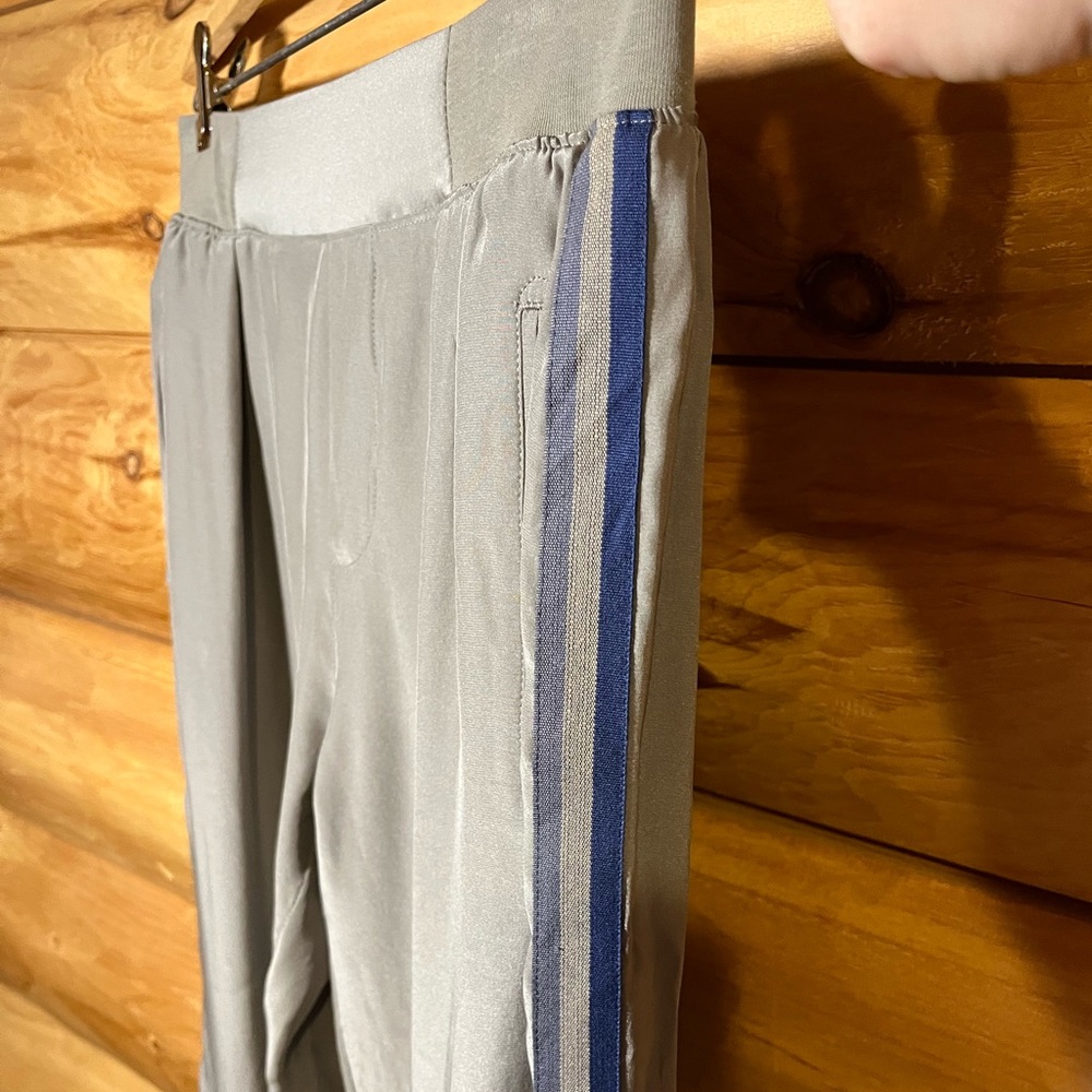 ATM silk joggers. Navy racing stripes. New without tags. Ladies size Small